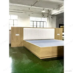 Light Oak Floating Headboard Wall Bed in natural oak — in a room setting