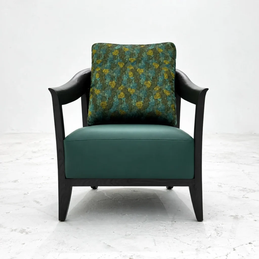 Charcoal Solid Wood Lounge Chair in Vintage Green Leather — front view