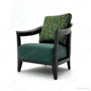 Charcoal Solid Wood Lounge Chair in Vintage Green Leather — in a room setting