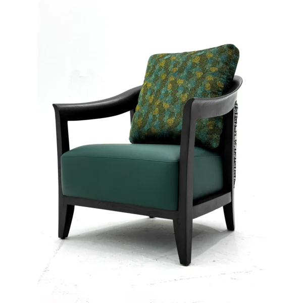 Charcoal Solid Wood Lounge Chair in Vintage Green Leather — in a room setting