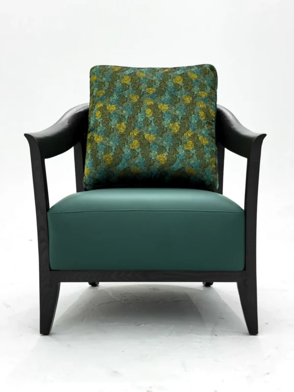 Charcoal Solid Wood Lounge Chair in Vintage Green Leather — in a room setting
