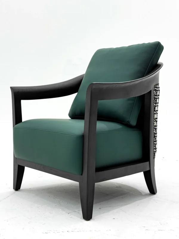 Charcoal Solid Wood Lounge Chair in Vintage Green Leather — in a room setting