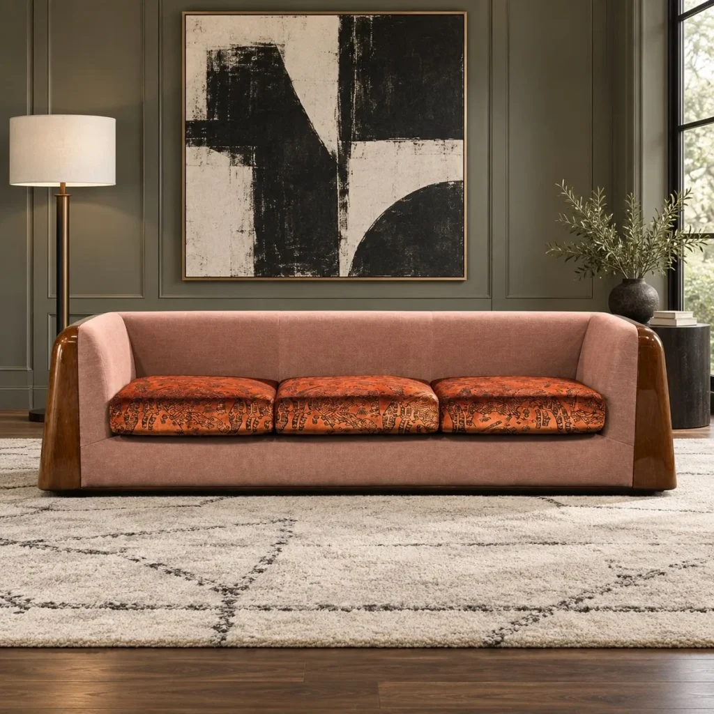 Vintage Pattern Sofa in rose stone — front view