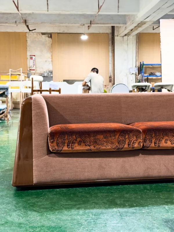 Vintage Pattern Sofa in rose stone — in a room setting