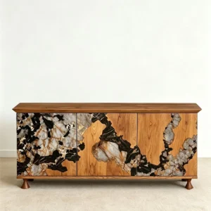 Walnut Sideboard with Stone Inlay Doors — front view