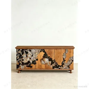 Walnut Sideboard with Stone Inlay Doors in natural oak — in a room setting