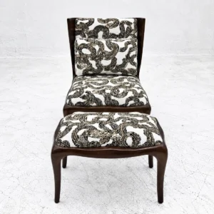 Bentwood Solid Wood Lounge Chair with Ottoman in Art Jacquard — front view