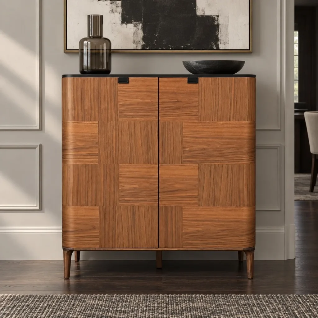 Italian Marquetry Veneer Highboard in clay — front view