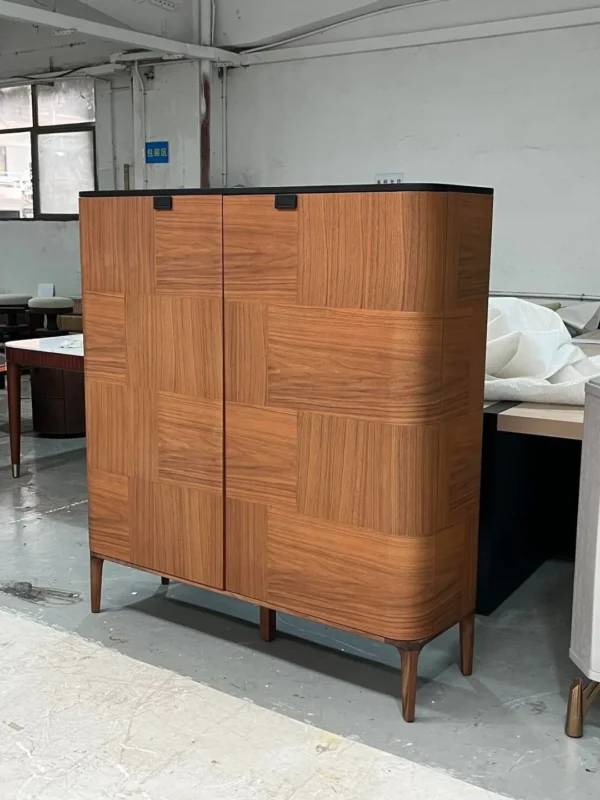 Italian Marquetry Veneer Highboard in clay — in a room setting