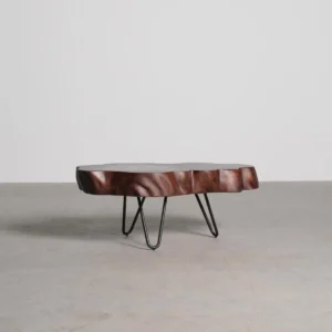 Live-Edge Solid Wood Slab Coffee Table on Hairpin Legs in clay — front view