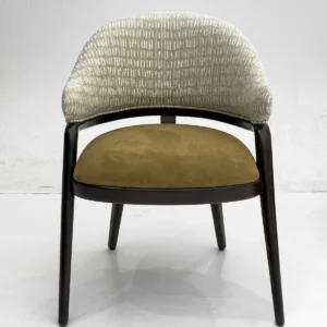 Wraparound Dining Chair in Jacquard and Olive Velvet — front view