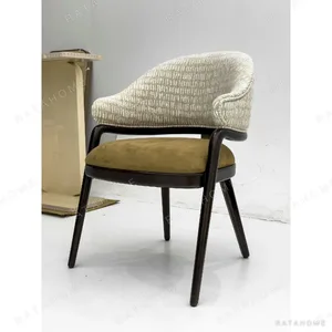 Wraparound Dining Chair in Jacquard and Olive Velvet — in a room setting