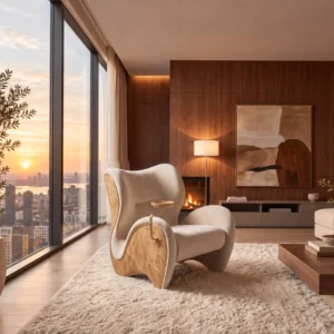 Solitude Corner Chair in wood veneer — front view