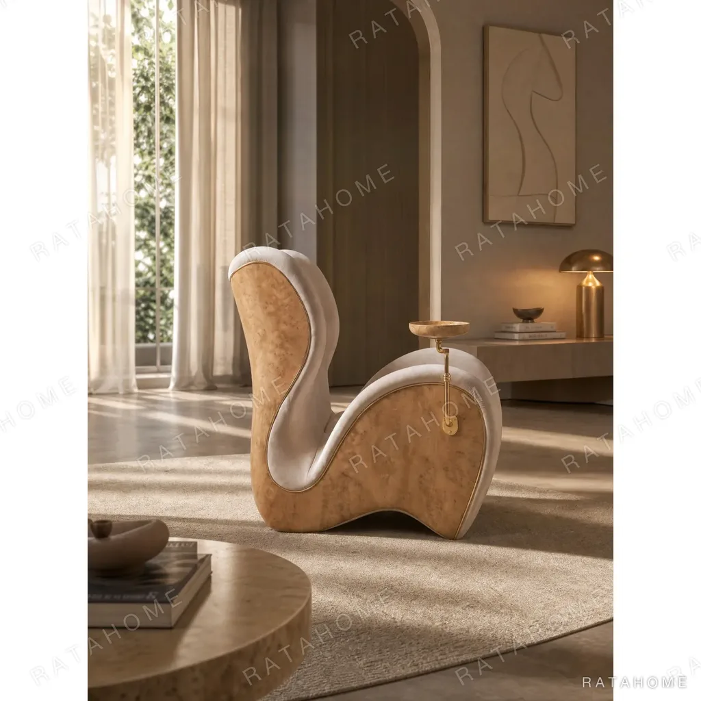 Turin Cigar Lounge Chair in oatmeal — in a room setting