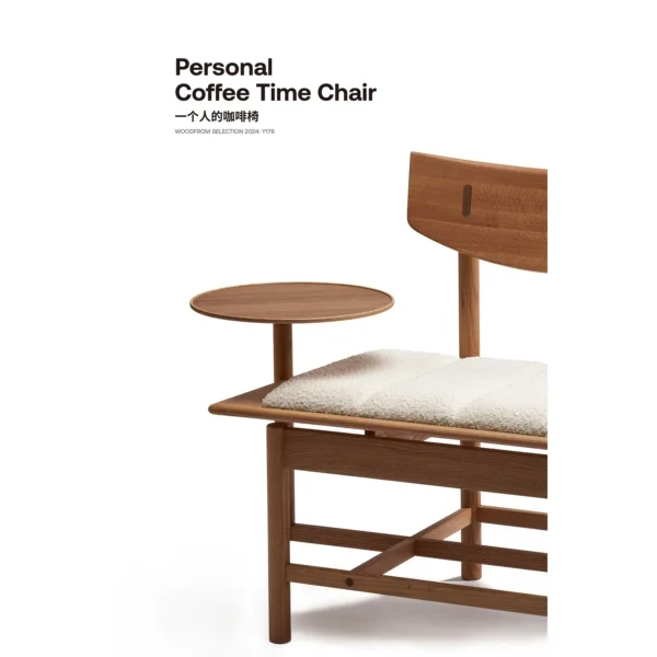 Solo Coffee Chair in Oak with Leather Seat and Side Tray — in a room setting