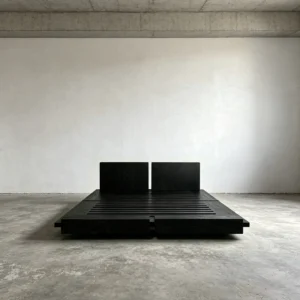 Somnus Low Black Oak Platform Bed in black — front view