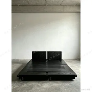 Somnus Low Black Oak Platform Bed in black — in a room setting