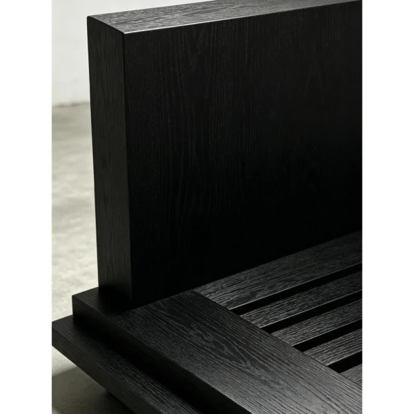 Somnus Low Black Oak Platform Bed in black — in a room setting