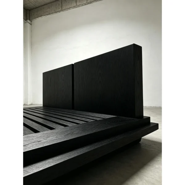 Somnus Low Black Oak Platform Bed in black — in a room setting