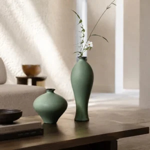 Song Aesthetic Ceramic Vases in olive — front view