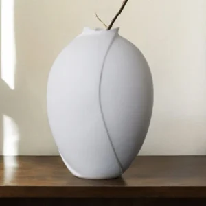 Song Aesthetic White Bloom Ceramic Vase, Medium in ivory — front view