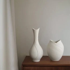 Song Aesthetic White Bloom Ceramic Vase, Medium in ivory — in a room setting