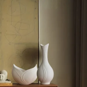 Song Aesthetic White Bloom Ceramic Vase, Medium in ivory — in a room setting