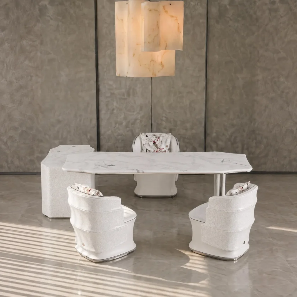 Song Chinese Tea Table Set in marble — front view