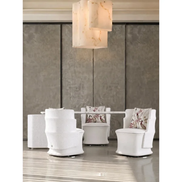 Zhibai Song-Style White Marble Tea Table Set in ivory — in a room setting