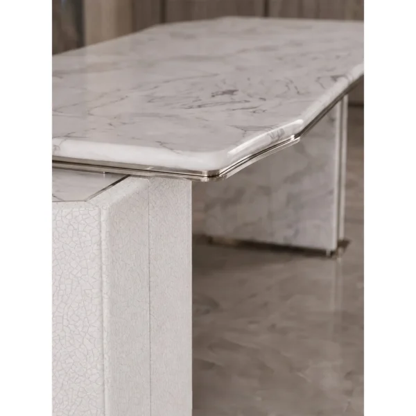 Zhibai Song-Style White Marble Tea Table Set in ivory — in a room setting