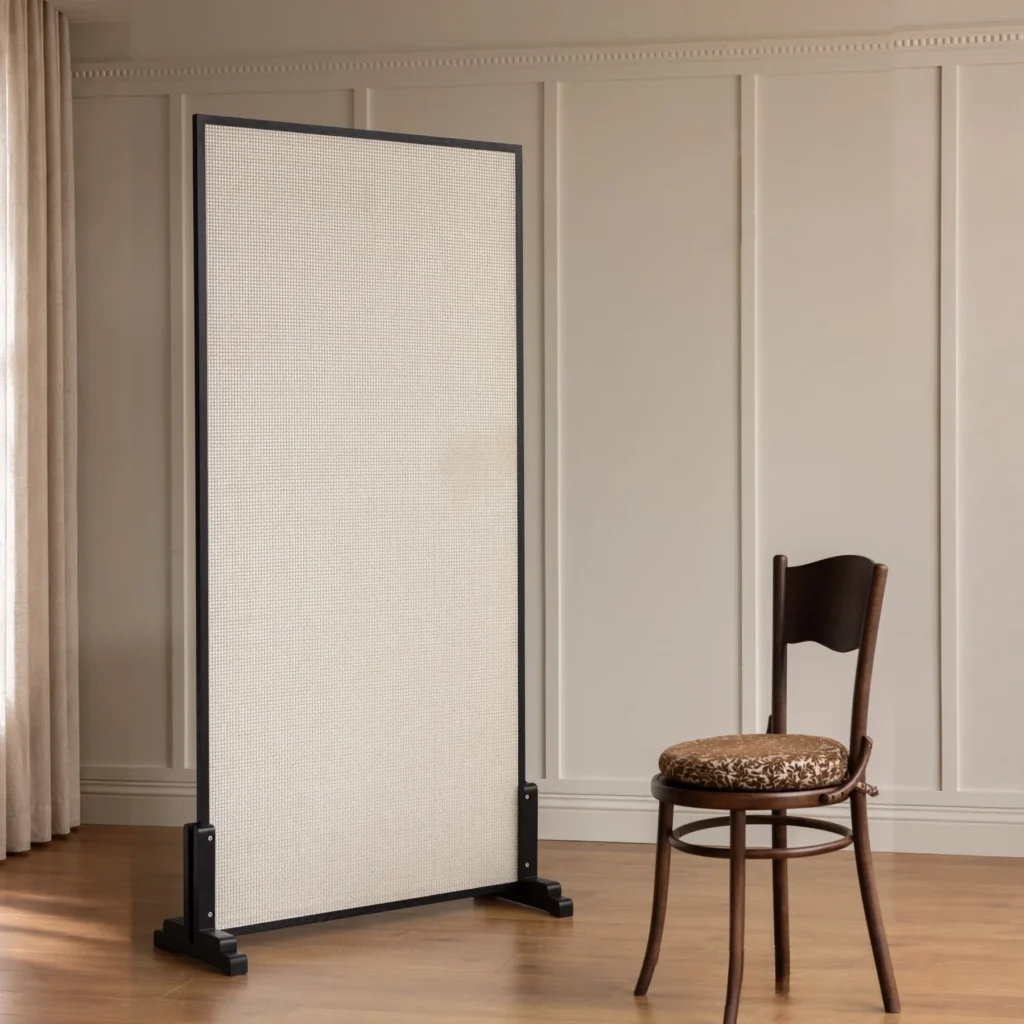 Song-Style Single Panel Screen with Silver-Leaf Finish in oatmeal — front view