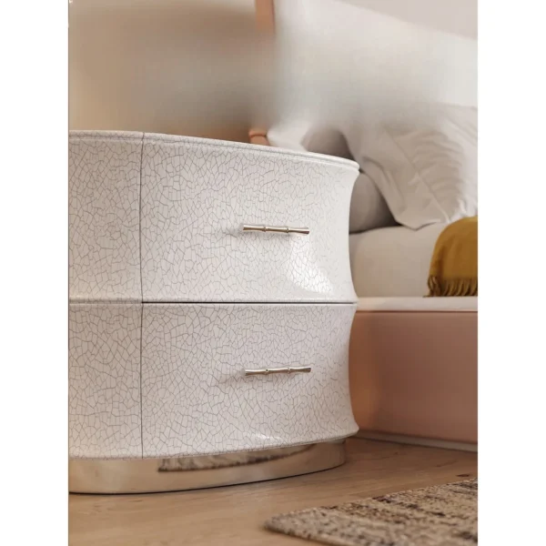 Song-Style Crackle-Glaze Nightstand with Green Marble Top in ivory — in a room setting