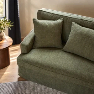 Souffle Slipcovered Sofa in olive — front view