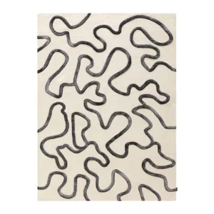 Charcoal Squiggle Line Rug on Ivory in oatmeal — front view
