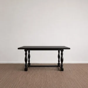 Spindle Black Long Table with Turned Legs and Stretcher in black — front view