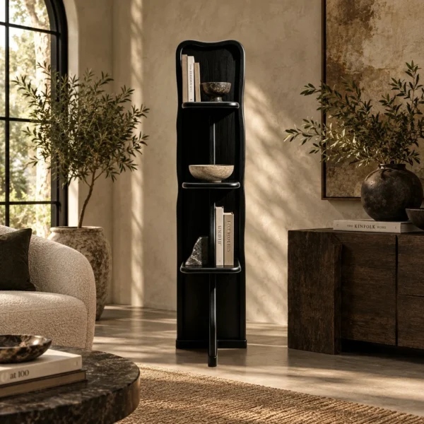 Spine Tall Bookshelf in Black — in a room setting