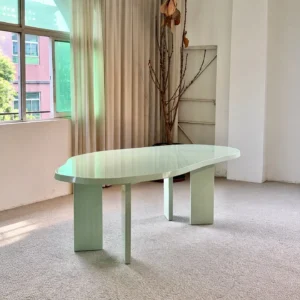 Spring Mist Green Cloud-Shaped Dining Table in olive — front view