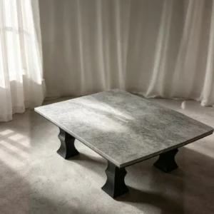 Square Bamboo-Form Coffee Table with Grey Stone Top in slate — front view