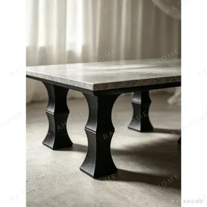 Square Bamboo-Form Coffee Table with Grey Stone Top in slate — in a room setting