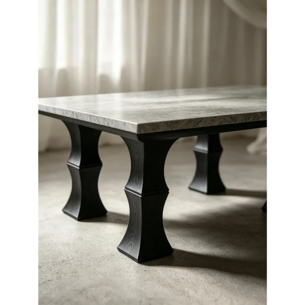 Square Bamboo-Form Coffee Table with Grey Stone Top in slate — in a room setting