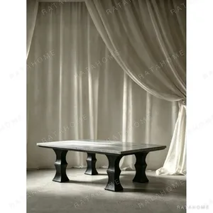 Square Bamboo-Form Coffee Table with Grey Stone Top in slate — in a room setting