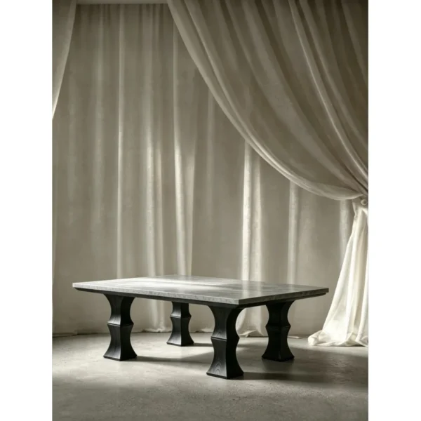 Square Bamboo-Form Coffee Table with Grey Stone Top in slate — in a room setting
