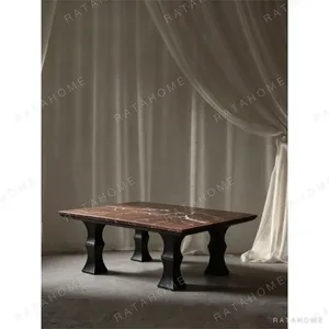 Square Bamboo-Form Coffee Table with Grey Stone Top in slate — in a room setting
