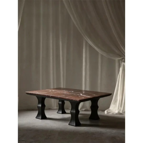 Square Bamboo-Form Coffee Table with Grey Stone Top in slate — in a room setting