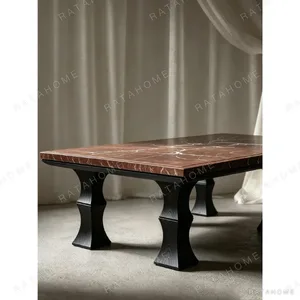 Square Bamboo-Form Coffee Table with Grey Stone Top in slate — in a room setting