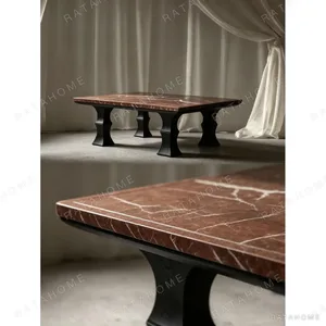 Square Bamboo-Form Coffee Table with Grey Stone Top in slate — in a room setting