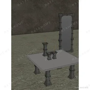 Square Bamboo-Form Coffee Table with Grey Stone Top in slate — in a room setting