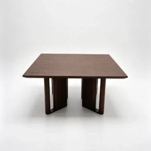 Square Ash Veneer Dining Table on Cross-Panel Base in walnut — front view