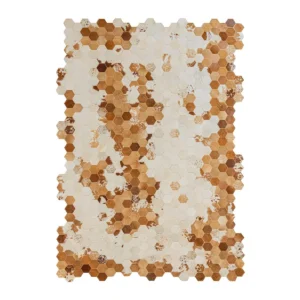 Stain-Resistant Hexagon Cowhide Rug in Caramel and Cream — front view