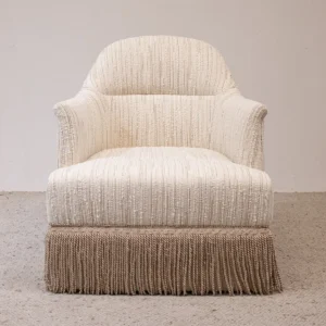 Fringed Cotton-Linen Slipper Chair — front view